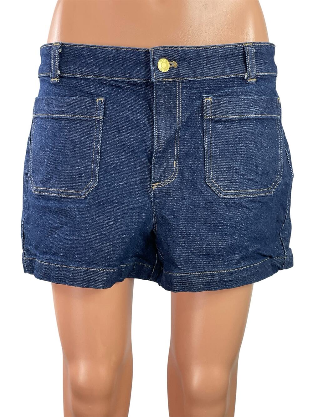 J.Crew Women's Blue Patch Pocket High Rise Straight Leg Denim Jean Shorts Sz 8